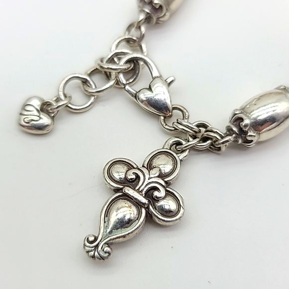Brighton "BLAIRE CROSS" Brushed Silver Bracelet w Elongated Beads & Cross Charm! - Picture 4 of 10